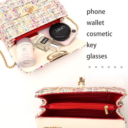 Women Tweed Small Shoulder Bag Handbag and Purse Fashion Ladies Chain Quilted Crossbody Bag Evening Bag Clutch4