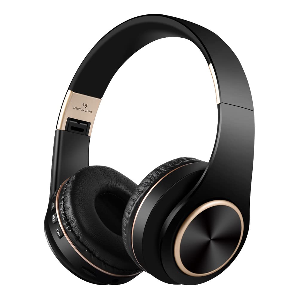 Xspring Bluetooth Headphones Over Ear, Foldable Wireless Headphones Hi-Fi Stereo, Bluetooth 5.0 Headset Built-in Microphone, Suitable for Cellphone/Work/Pc (Black)