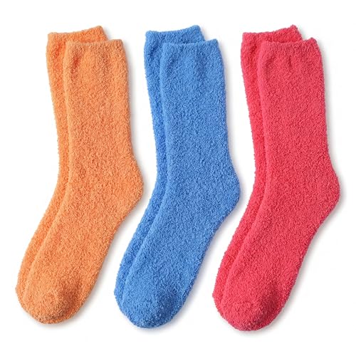 Image of Tipi Toe Womens Fuzzy Crew Socks with Anti Slip Grips Warm Cozy Fluffy Winter Slipper Socks Non Skid Home Socks for Women