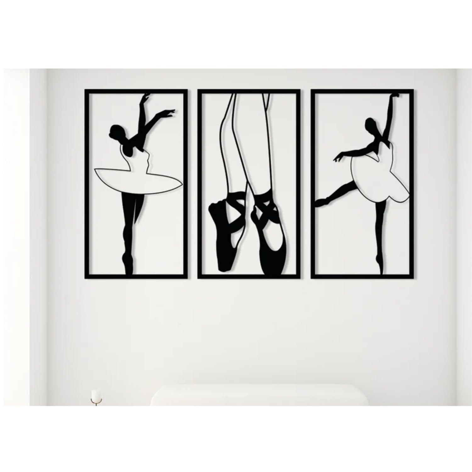 BLIND SHOP Ballerina Metal Wall Art, Metal Wall Decor, Ballet Dancer 3 Panels, Wall Hangings, Geometric Wall Art, Home Decor 3 pcs, Dancer Art (30x17x1.5 CM)-image-0
