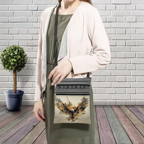 Bald Eagle Messenger Bag Small Ethnic Pattern Printed Adjustable Strap Crossbody Zipper Bag Bald Eagle Phone Bag Wallet Cute Shoulder Handbag for Women Friends3