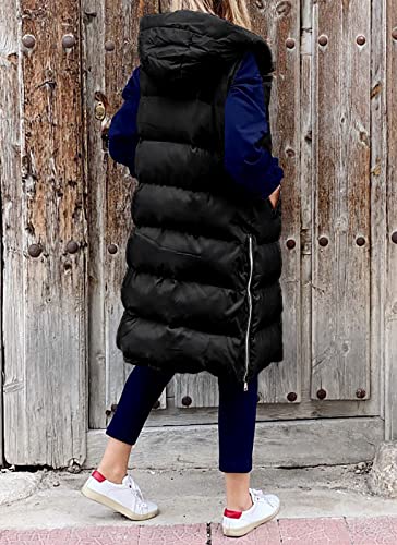 Women's Hooded Long Down Vest Full-Zip Sleeveless Puffer Vest Fashionable Coats Jacket3