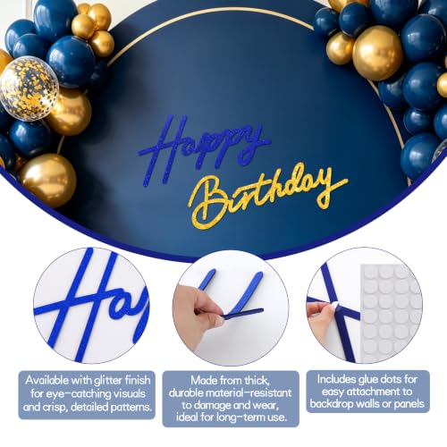Image of TONIFUL Happy Birthday Sign for Backdrop - Glitter Navy Blue Gold Felt Banner - Includes Dot Glue - Perfect for Birthday Party Backdrop,Wall Decr,Balloon Arch,Photo Background