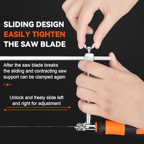 VOBOR Laubsäge, Dekupiersäge mit Holzgriff und 5 Sägeblätter, 360 Grad drehbar, Verstellbare Laubsägen, Metallsäge Bogensäge für Metall und Holz (S)