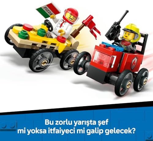 LEGO City Pizza Arabası İtfaiye Kamyonuna Karşı Yarış Arabası Paketi 60458-5 Yaş ve Üzeri Çocuklar için Yaratıcı Oyuncak Yapım Seti, Doğum Günü Hediyesi (70 Parça) - Görsel 7