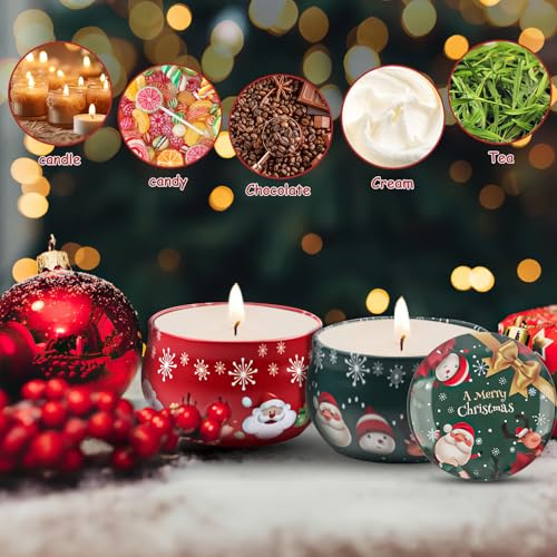 8 Stück Weihnachten Leere kerzendosen, Weihnachten Kerze Dosen, Mini Metalldose mit Deckel, Rund Kerzenbehälter Dosen, für Weihnachtsgeschenkset, Geburtstag Party, DIY Kerzen Boxen, Süßigkeitendose