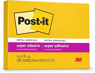 Post-it, 3M, Bloco de Notas Super Adesivas, Amarelo Sol, 76mm x 102mm, 90 folhas