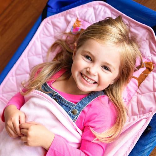 Image of Wildkin Modern Kids Nap Mat with Pillow for Girls - Cotton Blend, Elastic Straps, Toddler Sleep Mat for Daycare, Preschool, Kindergarten & Travel, Ages 3-7, Machine Washable - Horses