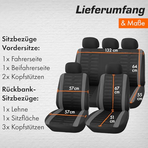 Upgrade4cars Autositzbezüge Set Universal | Auto-Schonbezüge für die Vordersitze & Rückbank in Grau