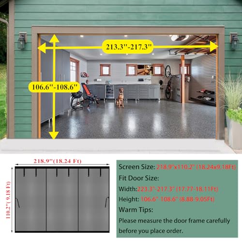Image of Magnetic Garage Screen Door 18x9ft for 2 3 Car Carport Patio Porch | Retractable Fiberglass Privacy Mesh, Weighted Bottom, Kids & Pets Friendly, Easy Installation, Windproof, Repair Pieces