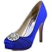 ElegantPark HC1609P Women Pumps Closed Toe Platform High Heel Buckle Chiffon Satin Evening Dress Wedding Shoes Royal Blue US 9