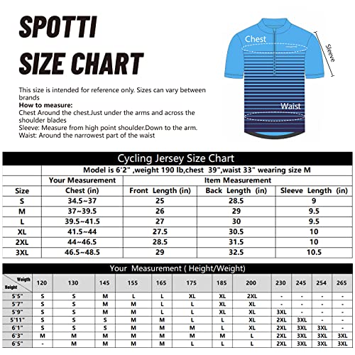 Spotti Men's Cycling Bike Jersey Short Sleeve with 3 Rear Pockets- Moisture Wicking, Breathable, Quick Dry Biking Shirt Blue Stripe - Thumbnail 6