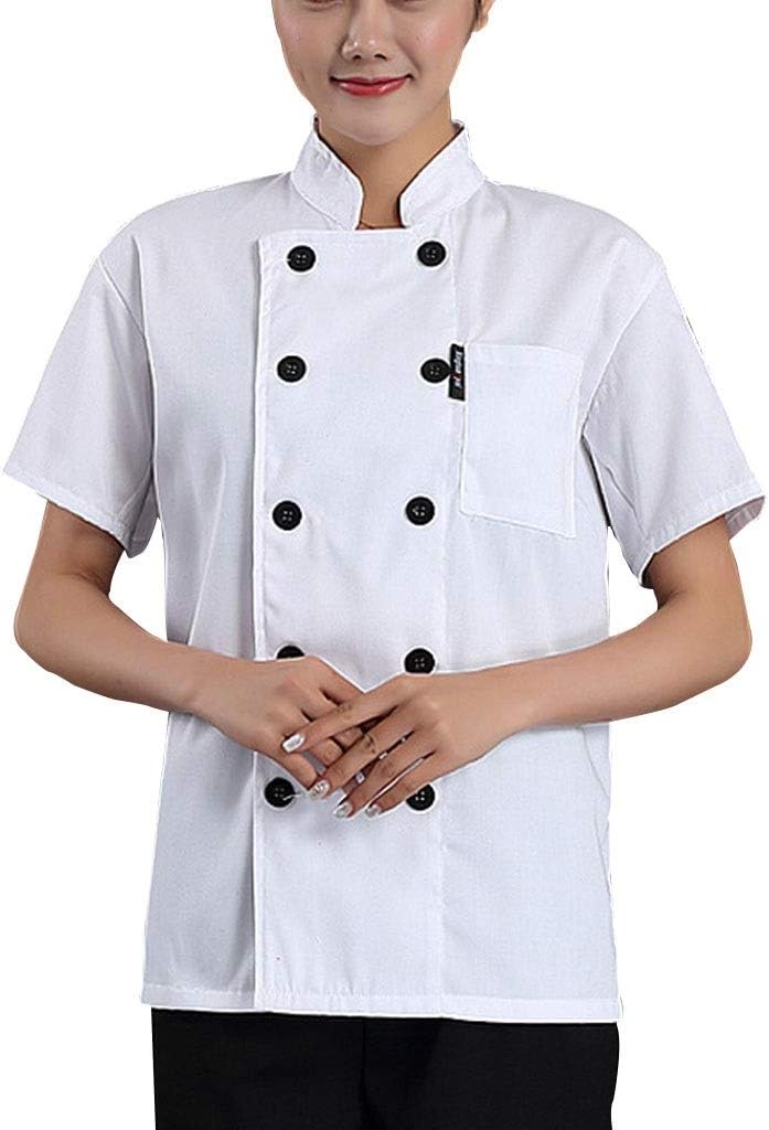 Classic Chef Coat Jacket Uniform Unisex Cool Cooking Double Breasted 10 Button