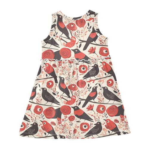 KLL Red Roses with Eyeballs and Black Crows Girl A Line Dress Cute Beach Sundress Summer Round Neck2
