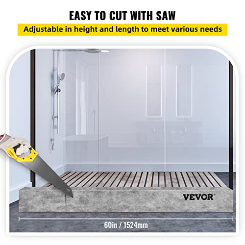 Image of VEVOR Shower Curb, 60'' x 4'' x 6'', Cuttable Waterproof XPS Foam Curb, Covering with PE Waterproof Membrane, Ready-to-tile with Thin-set Mortar, Perfect for Bathroom Decoration