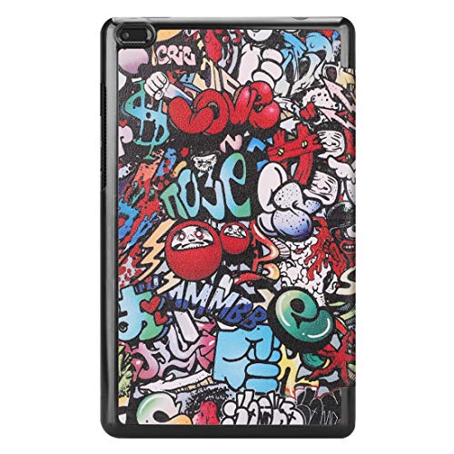 Coque protection Lenovo Tab E8 motif graffiti avec support réglable