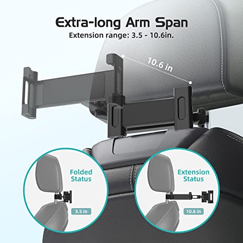 Yuichh Car Headrest Mount Car Tablet Holder With 2 Pack Car Seat Headrest Hooks, Ipad Holder For Car Compatible With 5-12.9”Ipad/Tablet/Phone/Switch, 360° Rotating Headrest Tablet Holder #TOP6