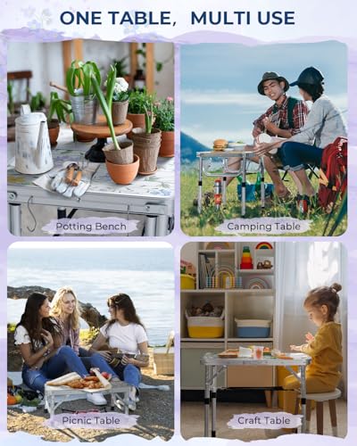 Sportneer Mesa Plegable de Camping, Mesa Pequeña Plegable de Altura Ajustable, Mesas de Camping Portátiles 60cm L x 40cm A, Mesa de 2 Alturas Ajustables con Capa de Malla para Camping al Aire Libre - imagen 7