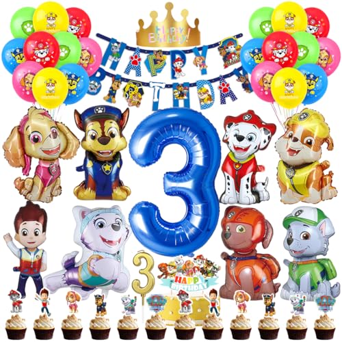 Patrol Geburtstag Deko 3 Jahre Paw Luftballon Kindergeburtstag Jungen Mädchen Cartoon Dog Ballons Set Hund Dog Patrol Blau Luftballon 3 Geburtstag Tortendeko für 3 Jahre Kindergeburtstag Partydeko