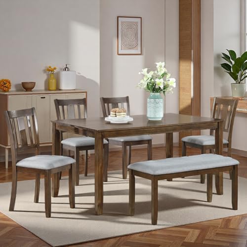 6-Piece Walnut Dining Set with Table and Chairs