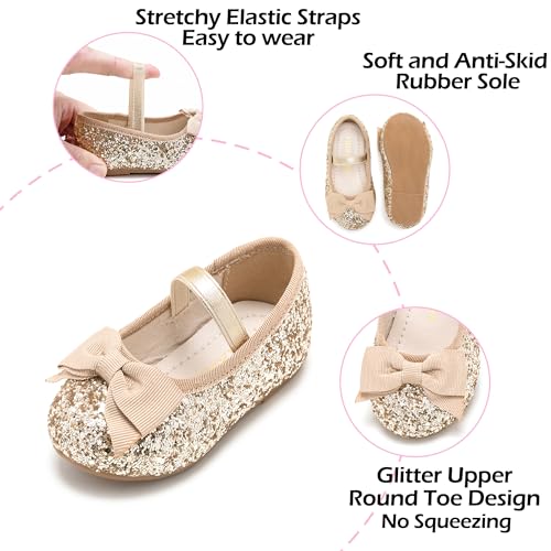 Image of PHIRAMIN Toddler Flower Girl Dress Shoes - Little Girl Ballet Flats Bow Wedding Party