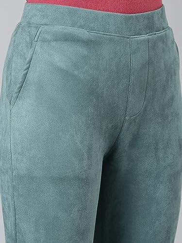 Image of GO COLORS Women Solid Mid Rise Suede Treggings