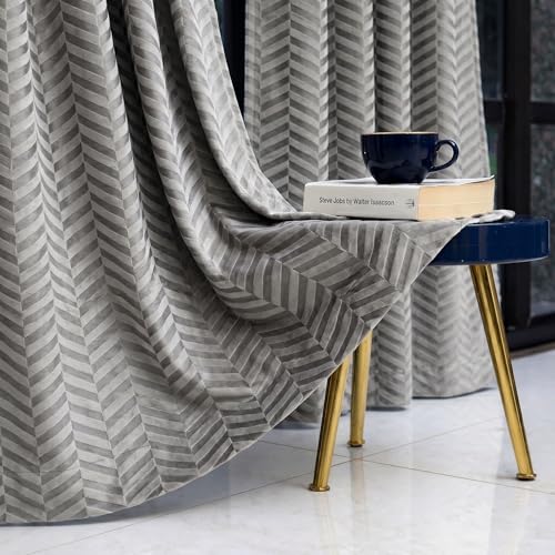 Image of IVAZA Premium Velvet Chevron Pattern 80% Blackout Curtains -Thermal Insulated Heavy Blackout Opaques,Modern Parde for Living Room Bedroom|Home Office Door- 8 Feet (Pack of 2) Chevron Grey