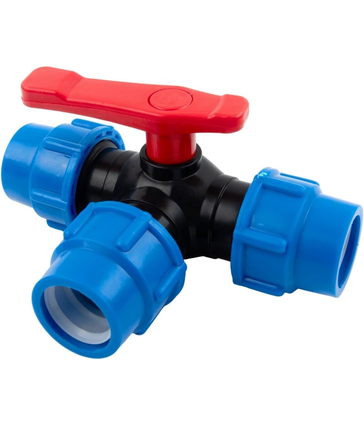 Vrayknol Pe Pipe 3 Way Ball Valve T Type Switch Water Splitter Connector Dn15 Dn20 Dn25 Dn32 Dn40 Pe Pipes 1 Piece (50Mm)