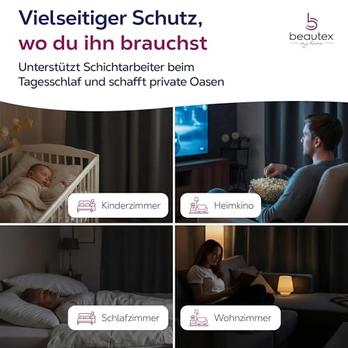 BEAUTEX Verdunkelungsgardine mit Kräuselband U-Band, Blackout Vorhang Blickdicht abdunkelnd, Größe und Farbe wählbar (Breite: 300 cm, Höhe: 245 cm, Dunkelgrau)