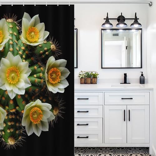 Rideau de douche fleur lavable et imperméable en polyester pour baignoire avec crochets