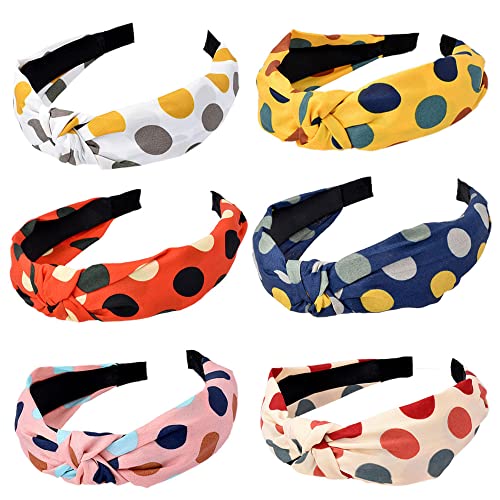 Women's Headbands Boho Hair Band Vintage Elastic Printed Head Wrap Stretchy Moisture Hairband Twisted Cute Hair Accessories (6BDots)