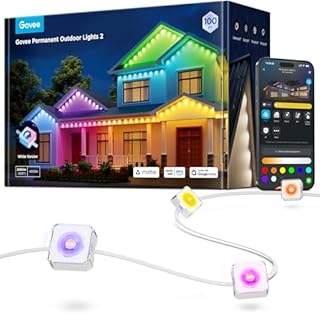 Govee Permanent Outdoor Lights 2, 100ft RGBIC Outdoor Lights with 16 Million Colors and 100 Scene Modes, IP67 Waterproof, Holiday & Party Decorations, Works with Alexa, Google Assistant, White