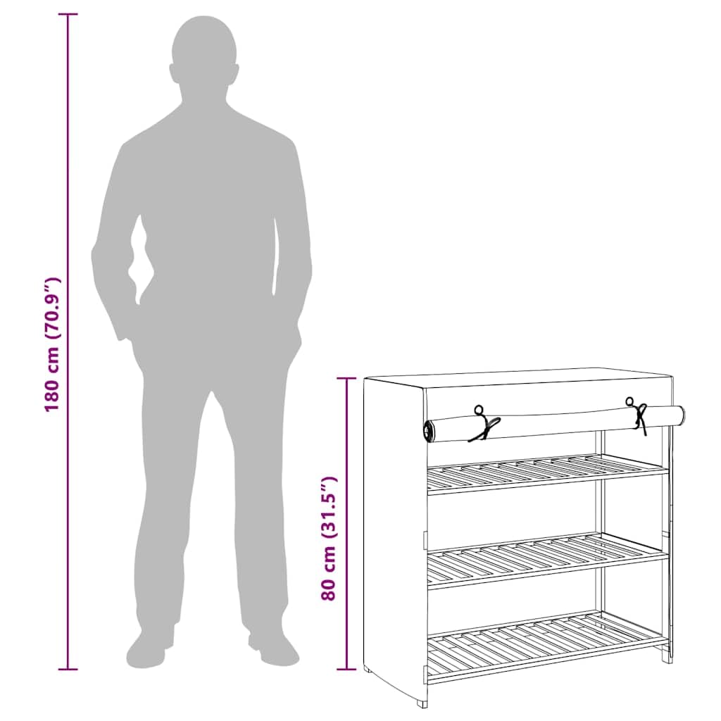 Schuhschrank mit Abdeckung Grau 79 x 40 x 80 cm aus Stoff und massivem Tannenholzrahmen, 3 Ablagen, platzsparend und stapelbar für Flur, Diele, Schlafzimmer, Garderobe