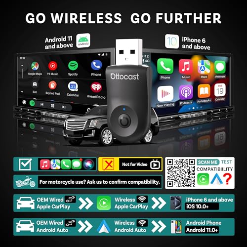 Image of OTTOCAST Mini 2-in-1 Wireless Carplay Adapter & Wireless Android Auto Adapter (Black) (LXY-US-ZM-CA505-T-2)