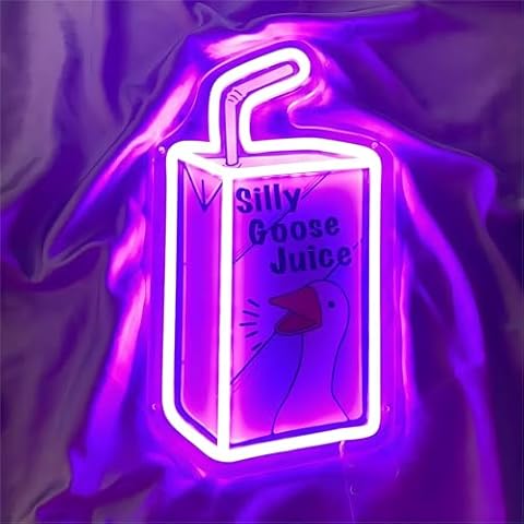 Silly Goose Juice Neon Sign,UV Printed Neon Light, Anime Wall LED Lighy, Cute Goose Wall Decor,Cartoon Neon Sign, Funny Wall Neon Sign,Funny Gifts Sign for Pub,Store,Bedroom,Party Decoration Cover