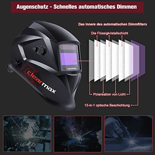 ARCCAPTAIN Schweißhelm Automatik, Schweißmaske Automatischer Verdunkelung für TIG MIG ARC, 1/1/1/1 Top Optische Klarheit, Ultra-Leicht Schweißhelm mit einstellbarem Schatten - Image 3