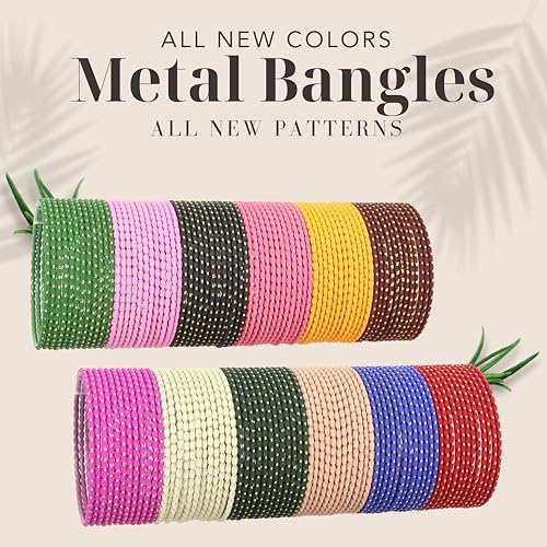 Image of NMII Stylish Multi colour Metal Bangles set for women and Girls with Zari and Cutting Design | Fancy Multicolour Bangles for women | Metal Chudi Set For Women | Women's Bangles