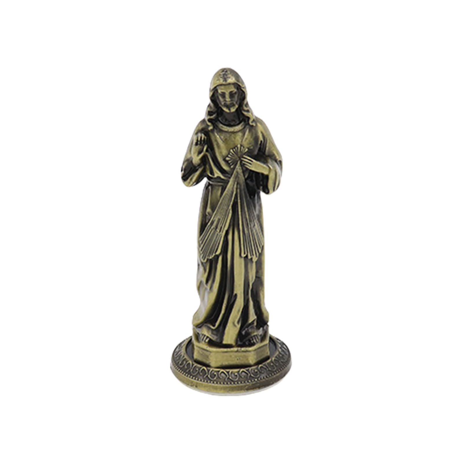 NVOQILIN Antiqued Metal Standing Maria Statue Religious Figure Sculpture Catholic Indoor Decors Ornament Tabletop Display Gift Religious Ornament