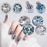 4 Boxes Nail Sequins,Nail Jewelry Laser Hexagonal Patch,Ocean Glitter for Cosmetic Holographic Nail