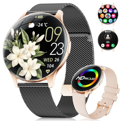 Reloj Inteligente para Mujer con Llamada Bluetooth, Reloj Inteligente Amoled de 1,43'' con más de 110 Modos Deportivos, frecuencia cardíaca, podómetro, SpO2, sueño, para Android iOS.