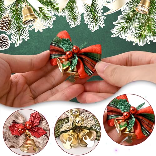 25 Lazos navideños con cascabeles RIVIEVAL pequeños rojos para coronas 4