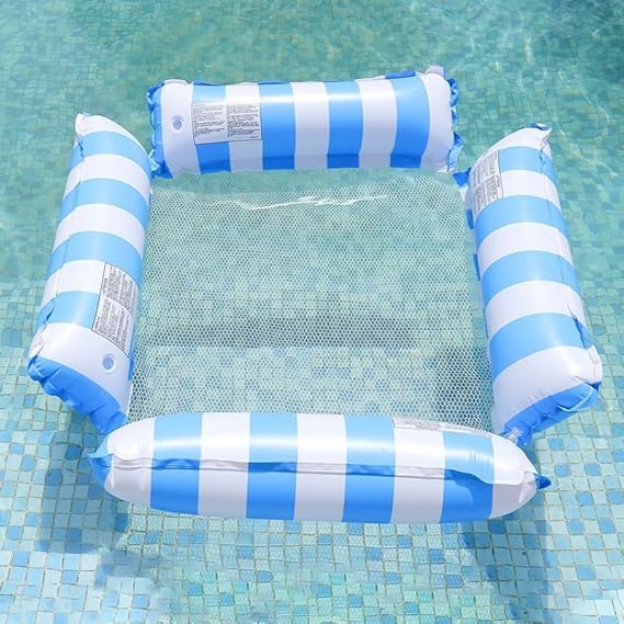 Image of Inflatable Pool Floats for Adults with Manual Air Pump - Water Hammock & Floating Bed | Adult Floaties | Swimming Pool, Beach, Lake & Summer Party (Rectangular Floating Bed, Pack of 1)