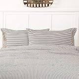 Piper Classics Farmhouse Ticking Stripe Gray King Size Pillow Sham, 21" x 37", Bed Pillow Cover w/Bu
