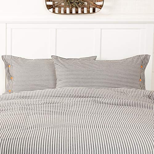 Piper Classics Farmhouse Ticking Stripe Gray King Size Pillow Sham, 21" X 37", Bed Pillow Cover W/Buttons, Farmhouse Bedding #TOP3