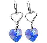 Magnifiques boucles d'oreilles en argent avec cristaux : cœur saphir.