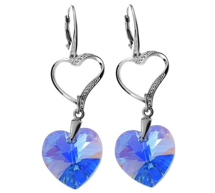 Boucles d'oreilles cœurs saphirs argent 925, le cadeau romantique idéal