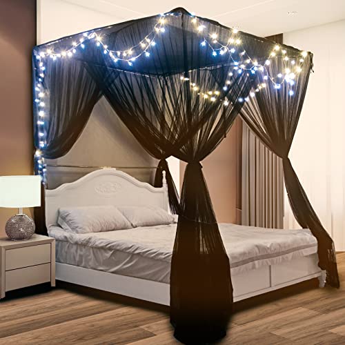 South To East Black Canopy Bed Curtains & White Bed Canopy For Girls With Glowing Stars #TOP5
