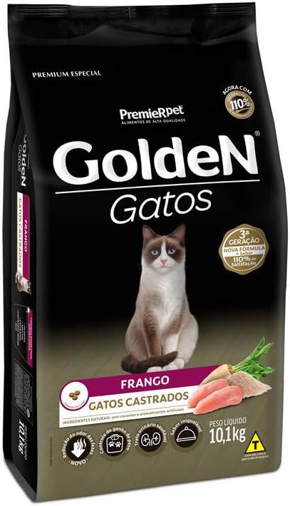 Premier Pet Ração Golden Para Gatos Adultos Castrados - 10 1Kg - Sabor Frango