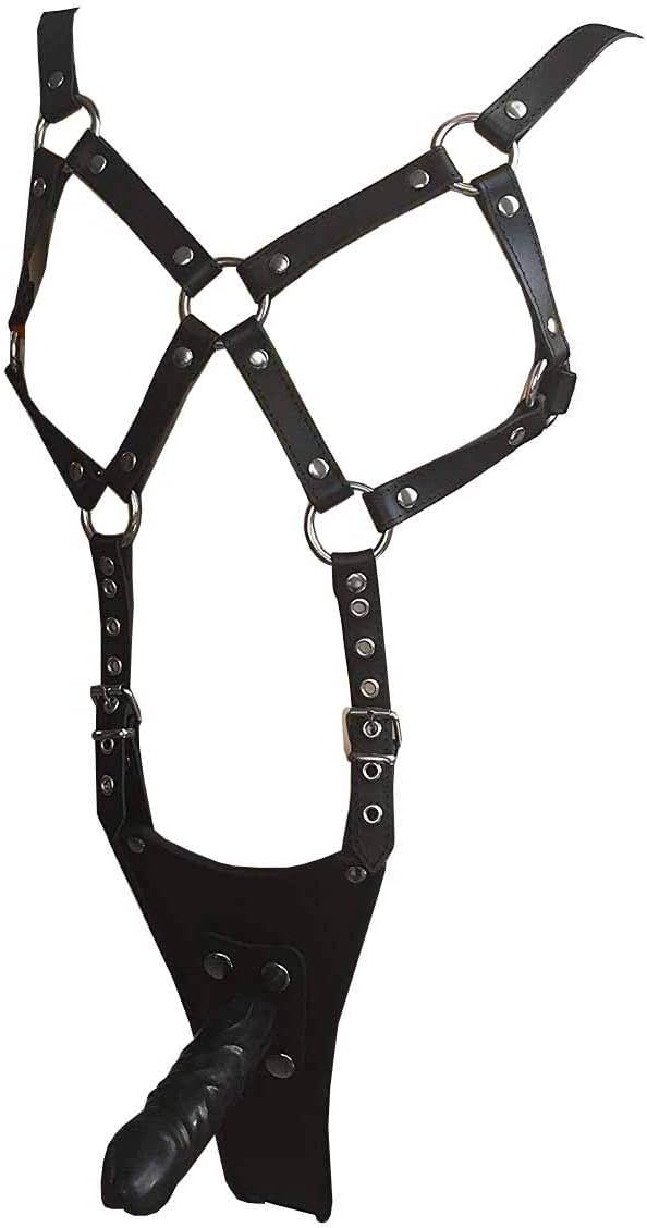 Damen Echt Leder Riemen Body Harness Mit 2 Dildos Strap On