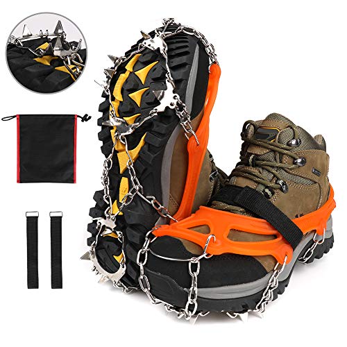 DEKINMAX 18 Dientes Crampons Acero Inoxidable Ice & Snow Grips para Deportes al Aire Libre Senderismo Camping montañismo Escalada Caminar, M